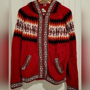 Gamboa Sweater Zip N Hood Andino Alpaca Acrylic Peru Lama Print Women's
